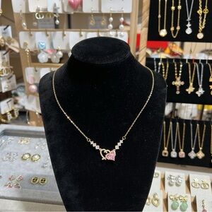 💓 Cute rhinestones double heart necklace, stainless steel